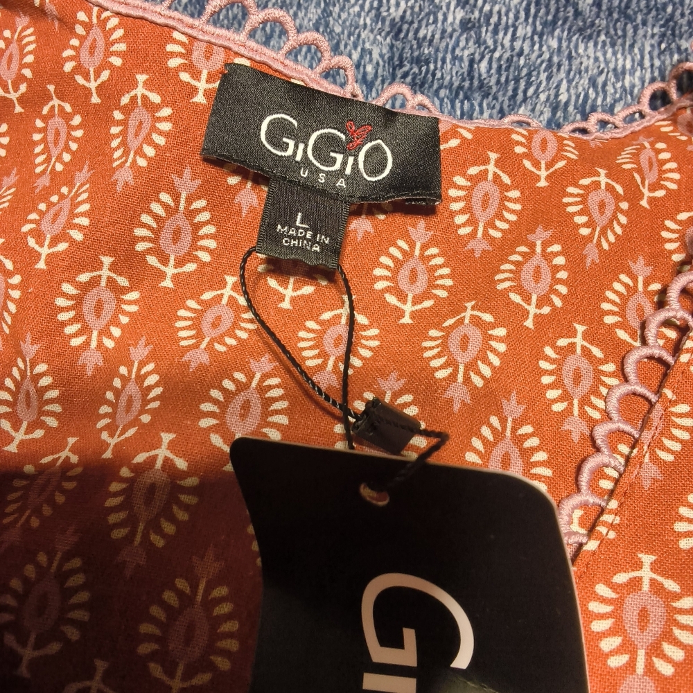 GiGio Women's Puff Sleeve Babydoll Dress with Lace Trim Size Large NWT - Picture 8 of 11